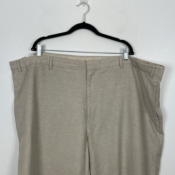 Cubavera Linen Blend Casual Mens 52X32 Beige Big Tall Wide Leg 4 Pocket Pants - Picture 3 of 8